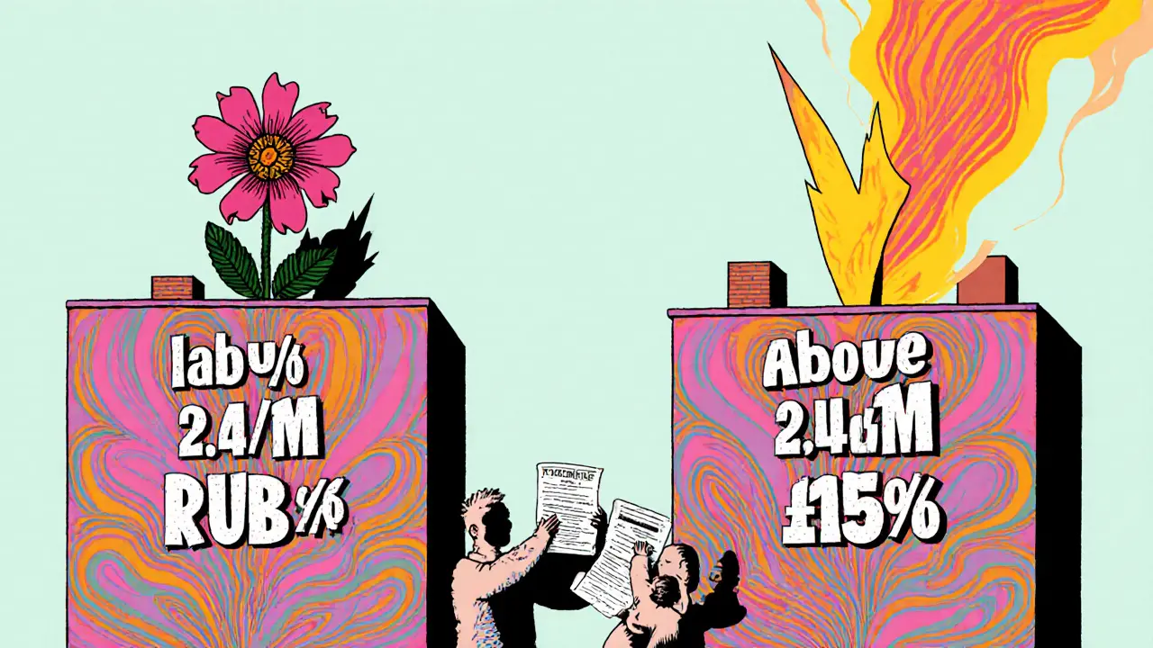 Два жилых дома, превращенные в налоговые ставки, с семьей, поднимающей контракты о продаже, а их тени сливаются в общую сумму дохода.