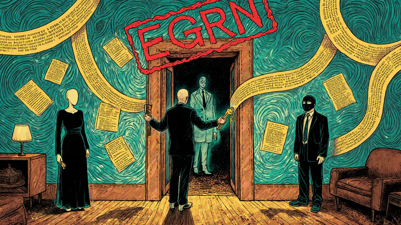 Подъезд квартиры, охраняемый призраками прав на проживание и огромной печатью отказа.