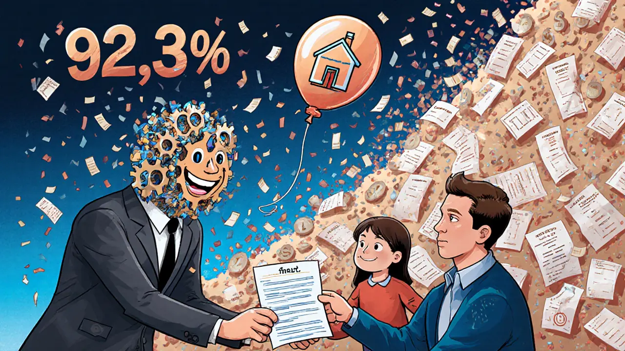 Семья передаёт исправленное заявление сотруднику СФР, отказы превращаются в конфетти, в стиле Вес Вильсона.