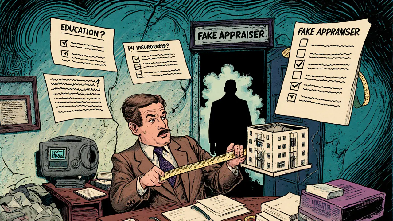 Оценщик измеряет квартиру с помощью ленты, вокруг него — проверки: образование, СРО, страховка, личный осмотр.