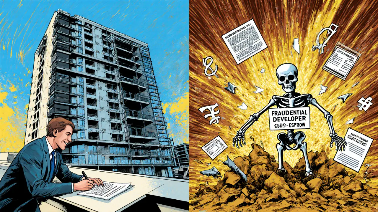 Разрушающийся дом против нового строительства — символ обмана и безопасности.