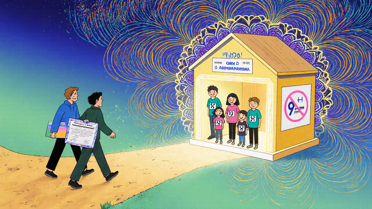 Семья переходит от пустого участка к домовладению, где каждый член семьи имеет минимум 9 кв. м жилой площади.