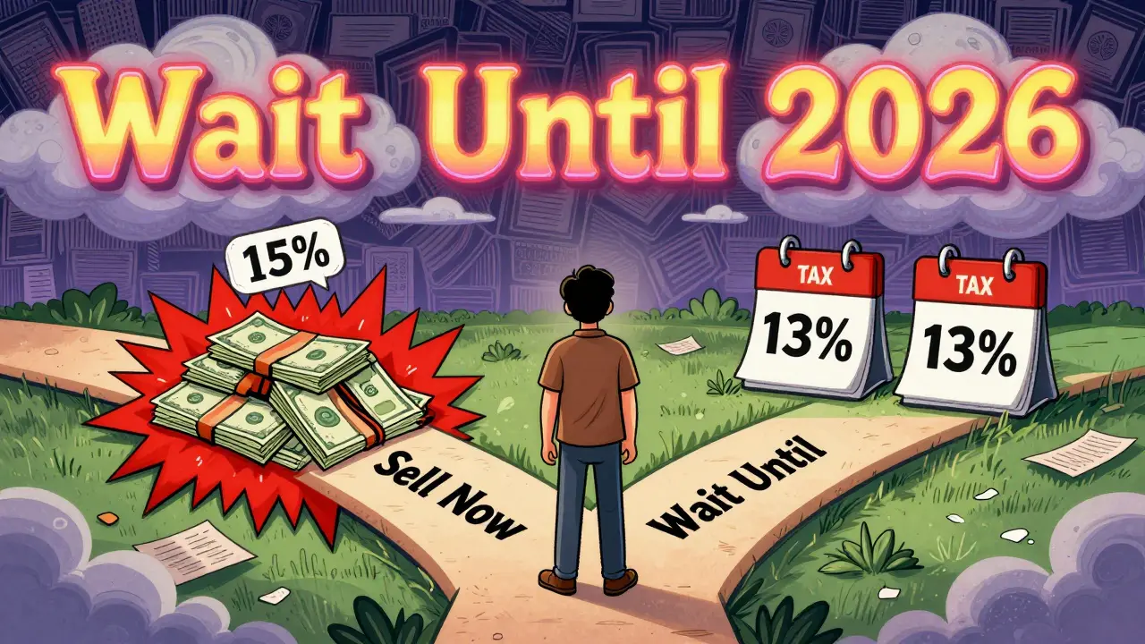 Человек на перекрестке: продать сейчас или подождать до 2026 года с разными налоговыми ставками.