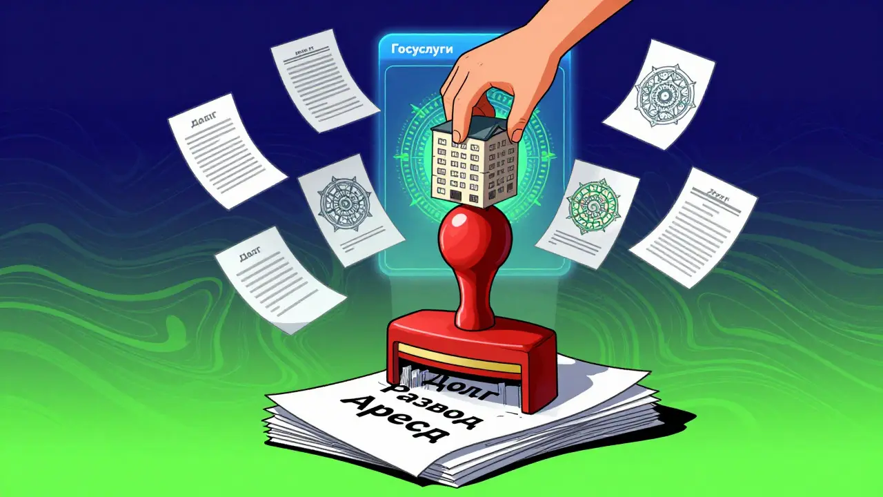 Нотариальная печать давит на долги, ребёнок вставляет дом в портал Госуслуг в стиле Веса Уилсона