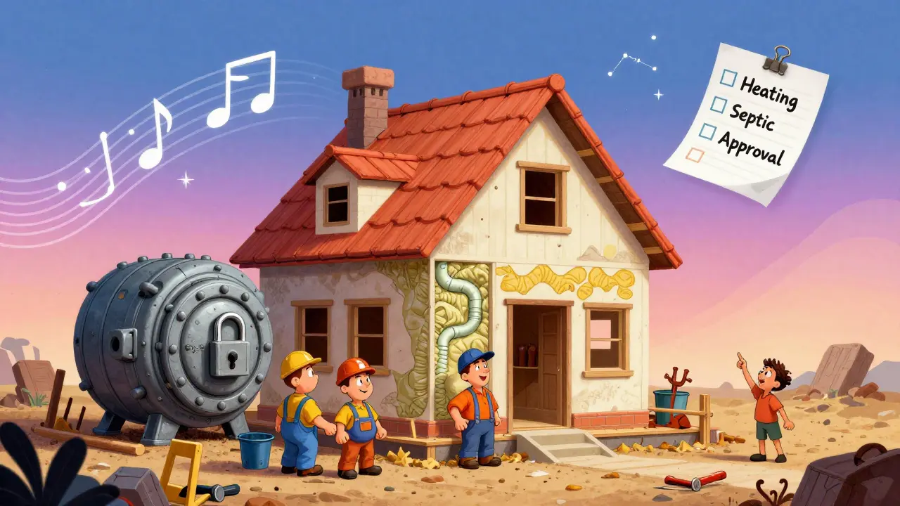 Строительство дома с эскроу-счетом в виде семейного замка, дети указывают на требования к жилью в небе.