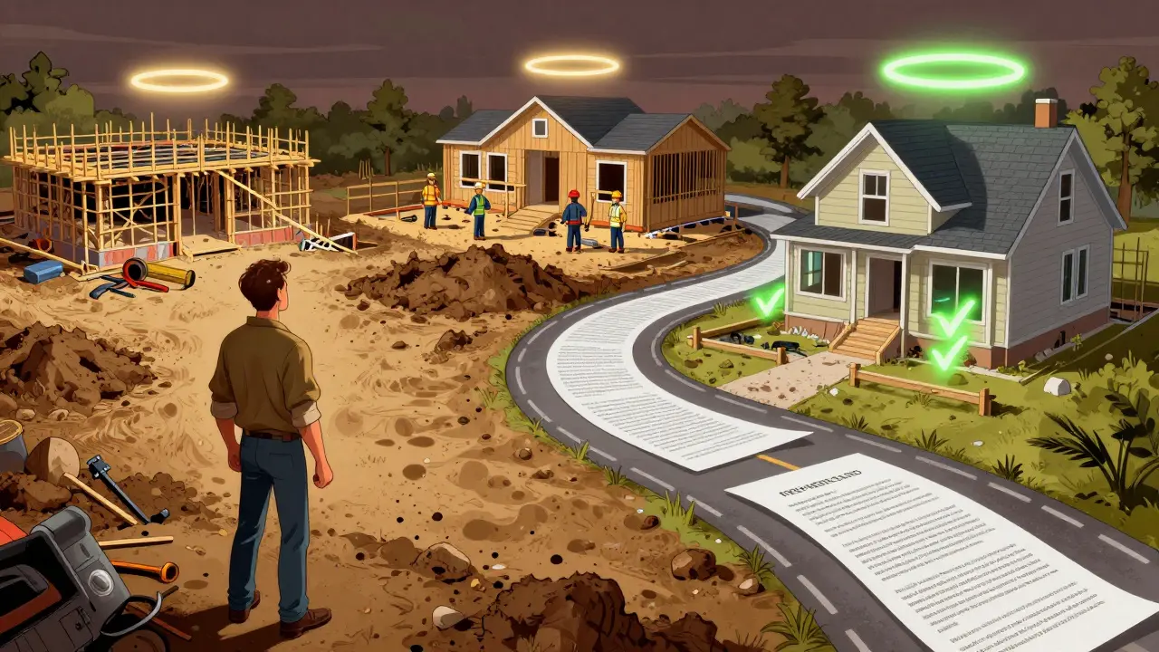 Три строительные площадки: грязная, чистая и завершенная, соединены дорогой из условий договора.