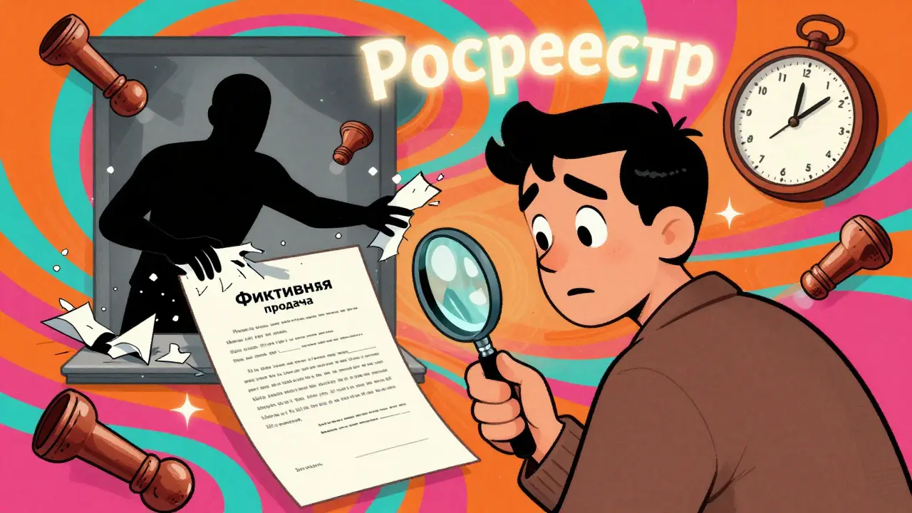 Покупатель проверяет нотариальное согласие, пока бывший супруг разрывает фальшивый договор