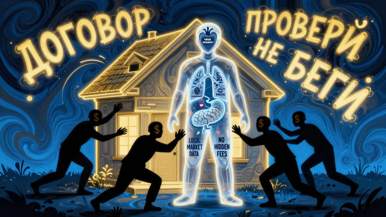 Прозрачный риелтор с внутренностями в виде икон: сердце — прозрачность, мозг — локальные данные, желудок — без скрытых платежей.