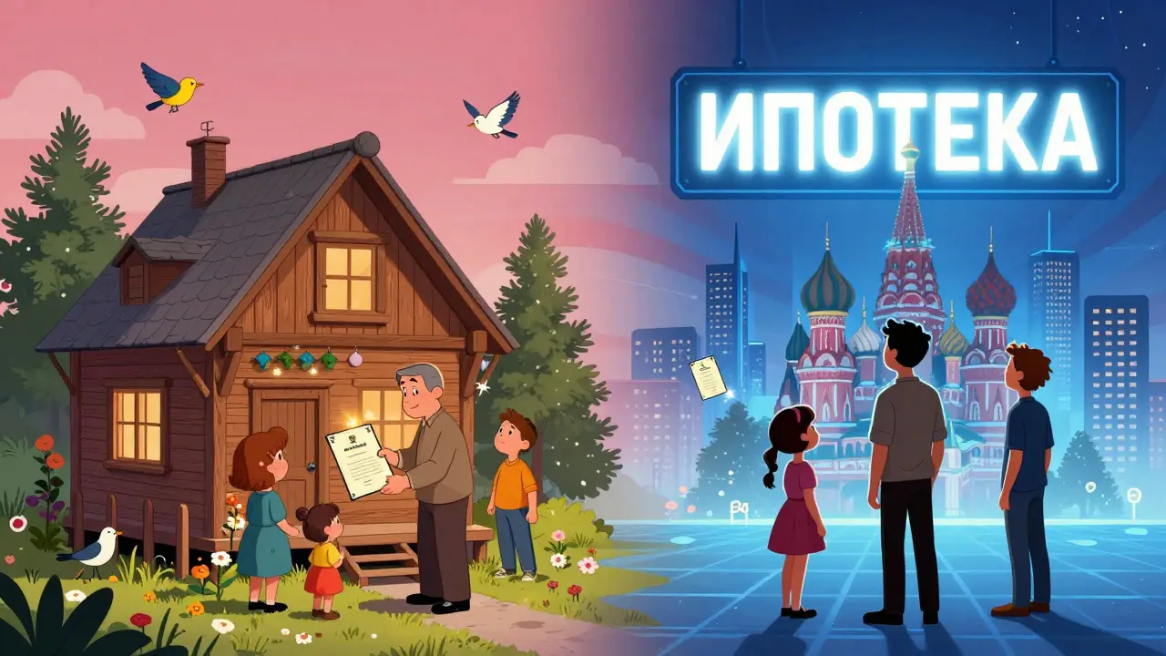 Семья в маленьком городе покупает долю в доме, в то время как в Москве та же семья смотрит на неподъёмную цену квартиры.