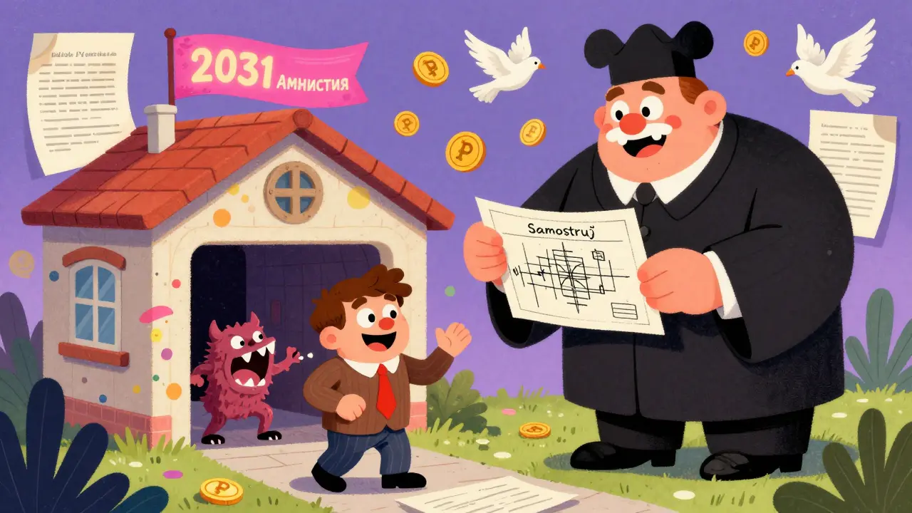 Домовладелец регистрирует постройки перед судом, где монстр самостроя пытается утащить гараж.