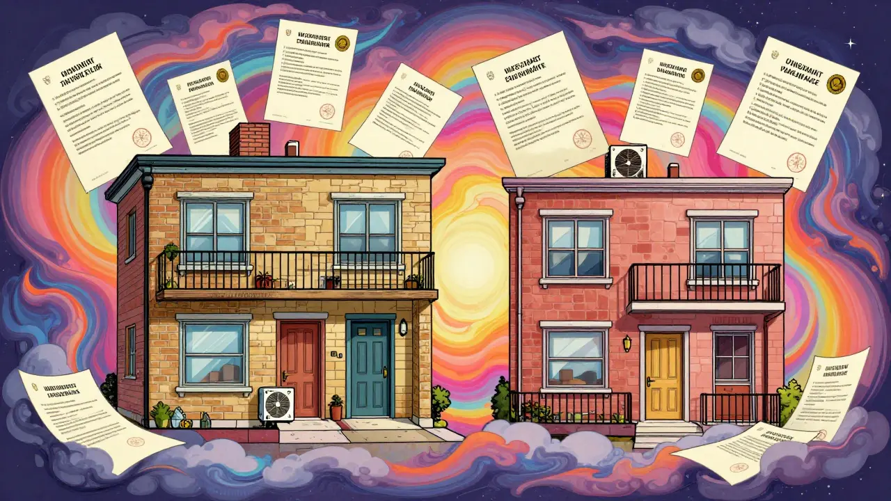 Одна квартира делится на две отдельные с отдельными входами, вокруг — юридические документы и символы законности.