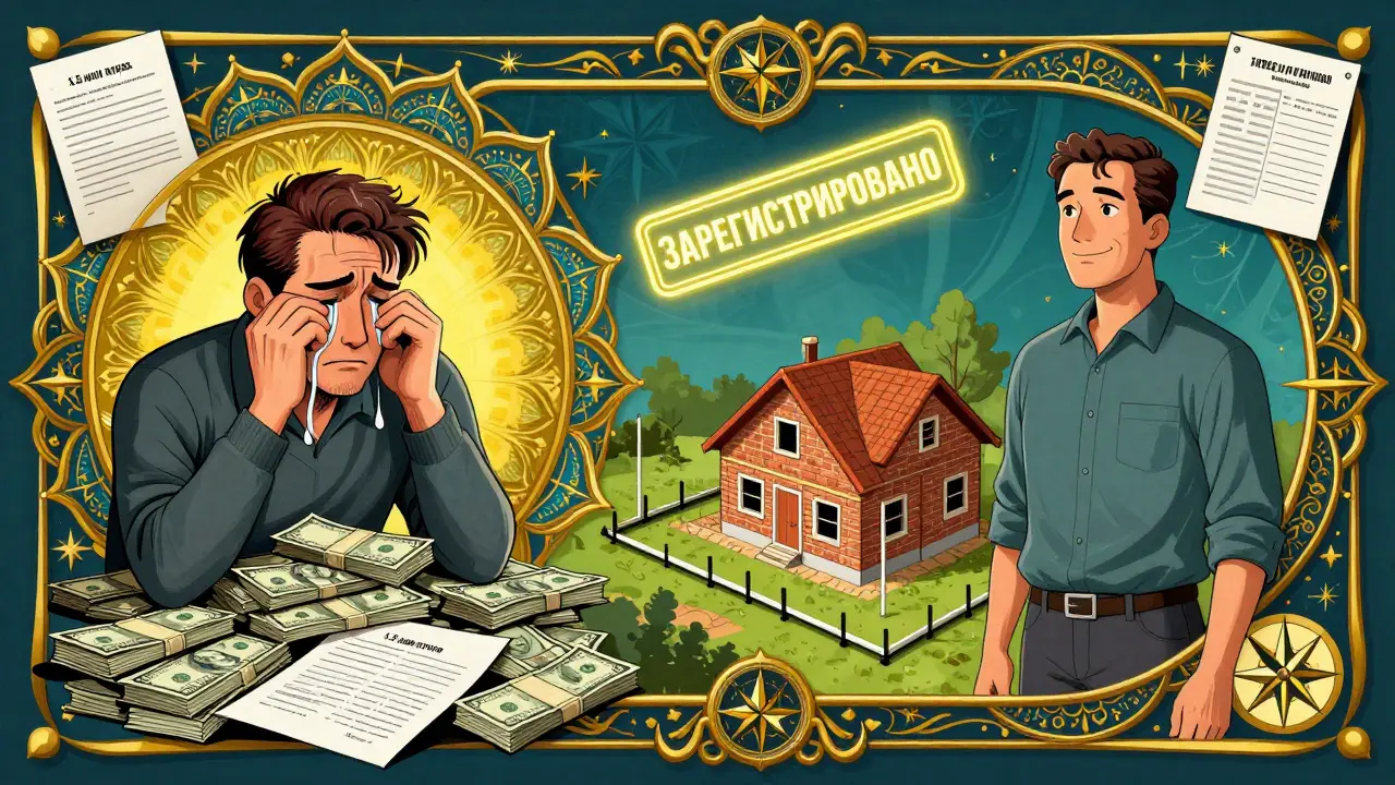 Сравнение: слева — потери денег, справа — спокойный владелец с четкими границами участка и построенным домом.