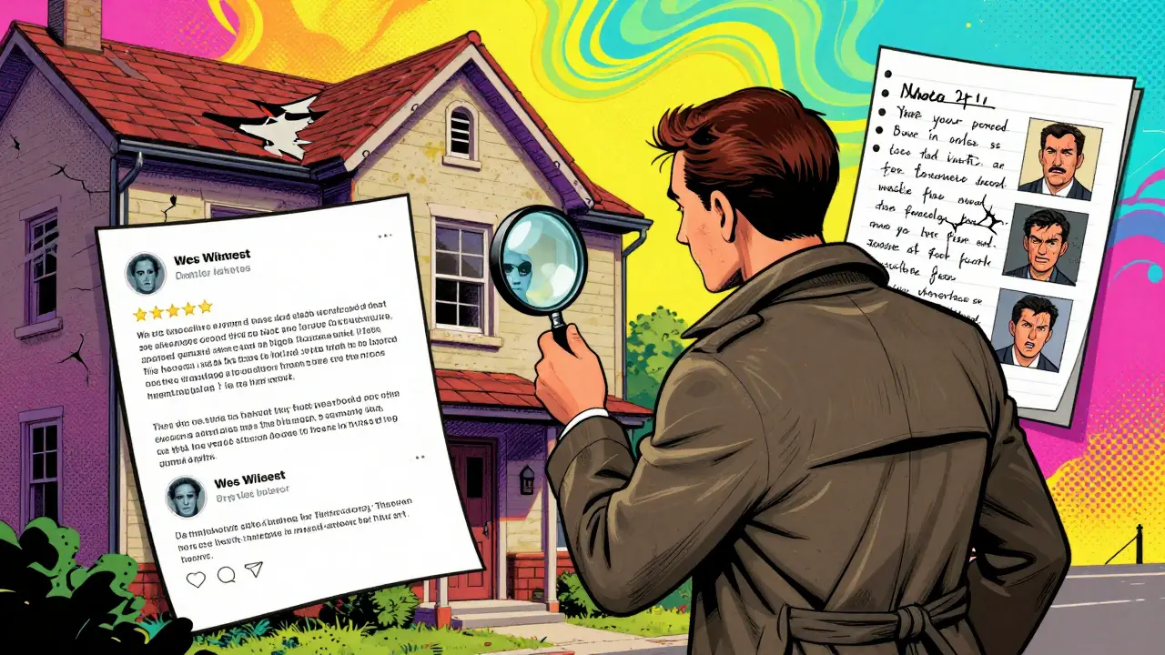 Детектив сравнивает фальшивые и настоящие отзывы на фоне разрушающегося дома