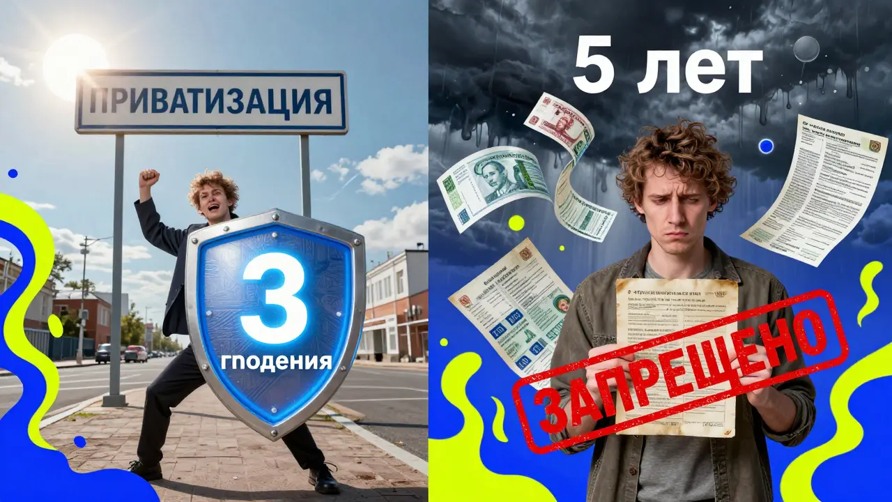 Два пути: один — с вычетом и 3 годами владения, другой — с путаницей и 5 годами, в стиле психоделической иллюстрации.
