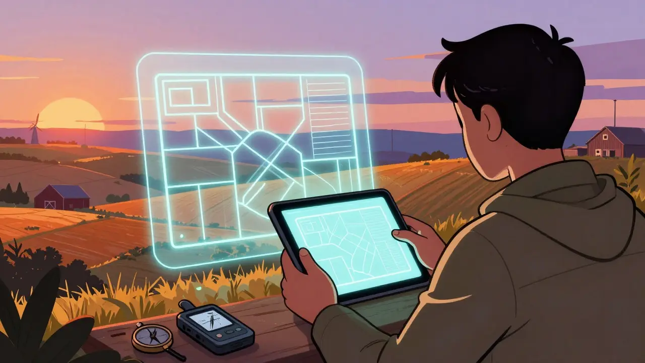 Использование планшета для проверки земельных границ
