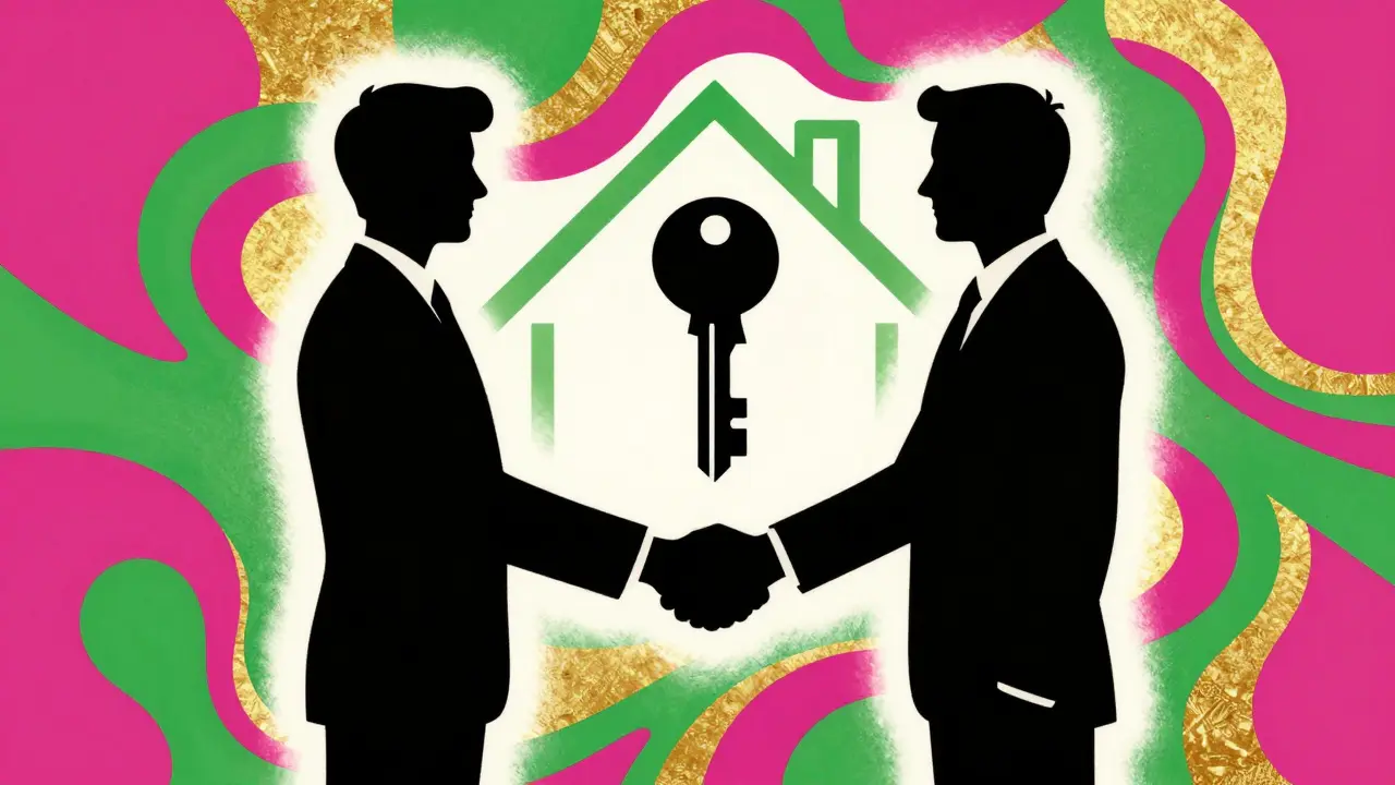 Рукопожатие над ключами от дома в ретро стиле