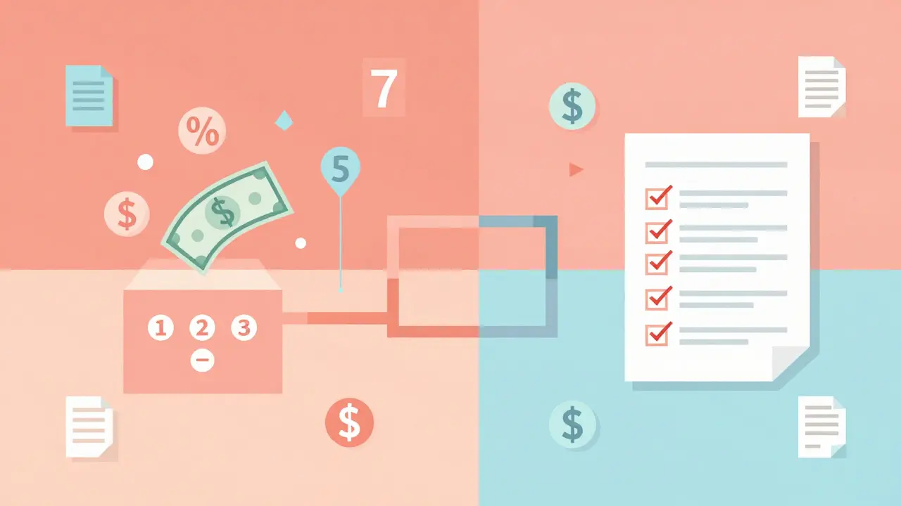 Схема налогового расчета с документационными элементами и символами денег