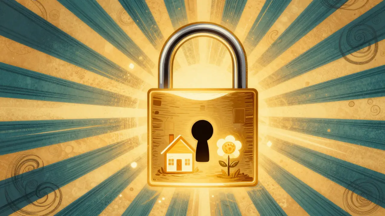 Защитный замок охраняет дом в психоделическом стиле