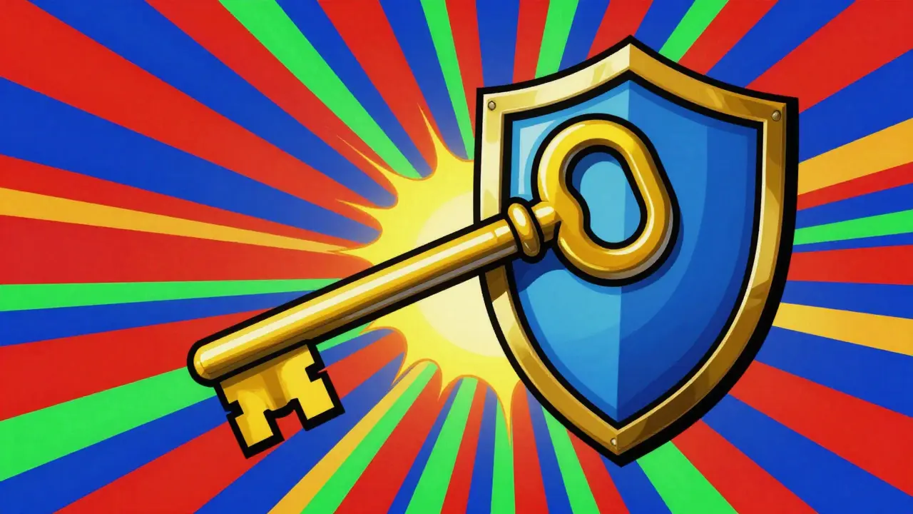 Золотой ключ и щит на фоне яркого солнца