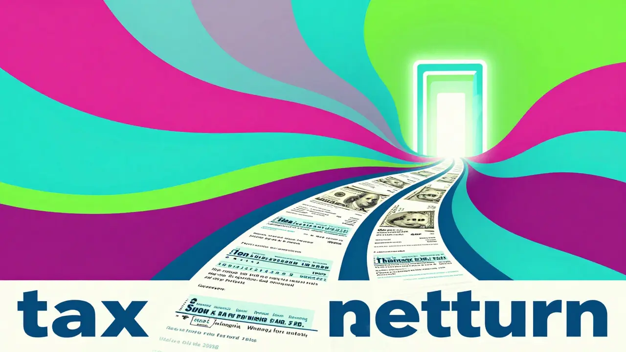 Абстрактный поток документов и денег, ведущий к цифровому порталу