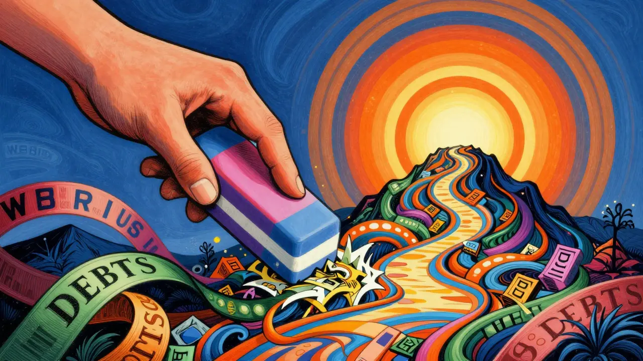 Символическое изображение уменьшения переплаты по кредиту в стиле Уэса Уилсона