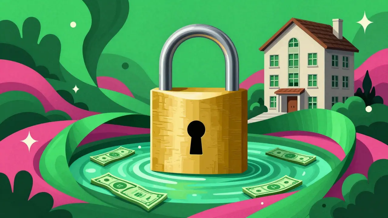 Символическое изображение защиты средств на эскроу-счете с золотым замком