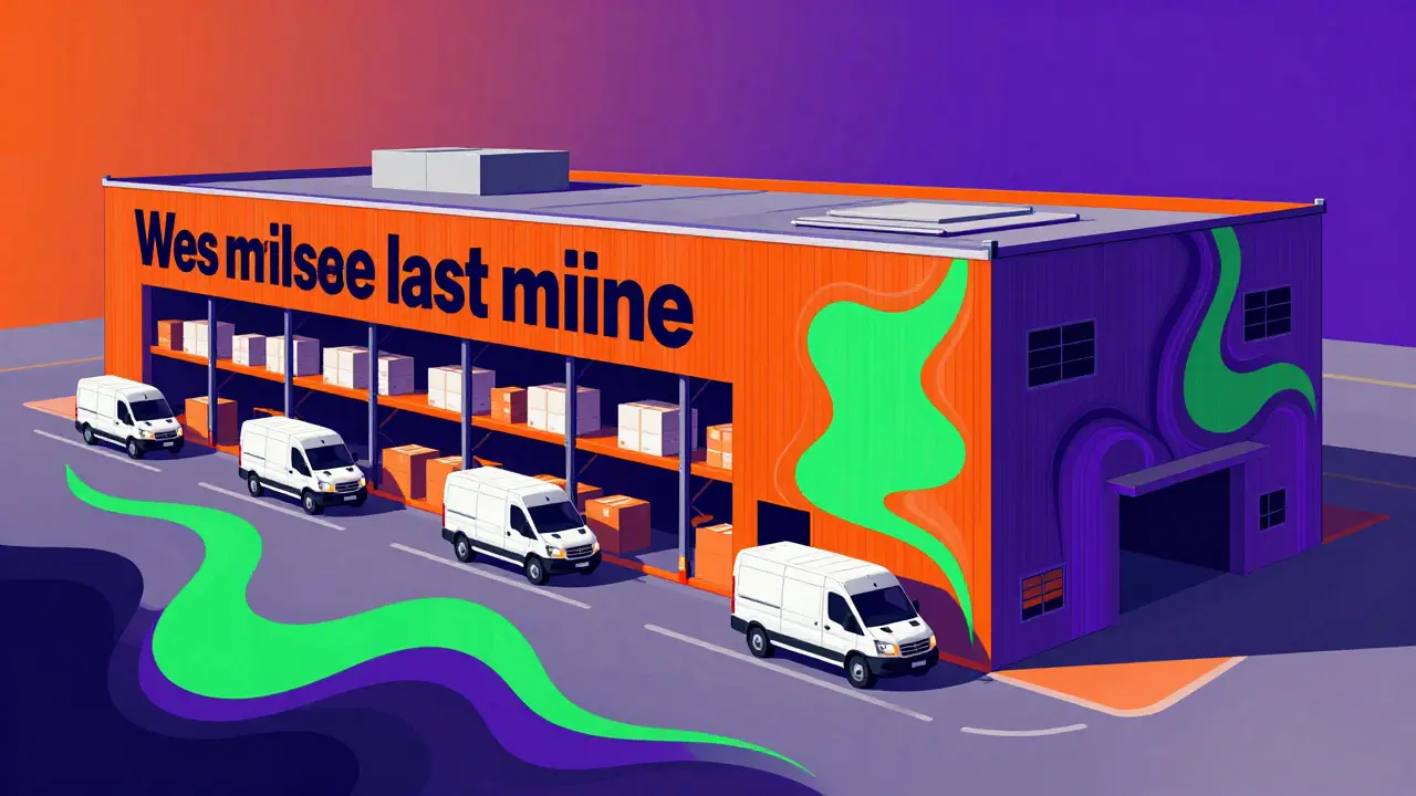 Склад логистики «последней мили» в виде яркого абстрактного коллажа
