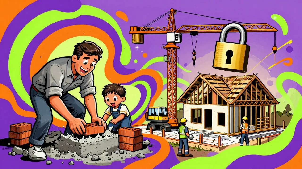 Сравнение самостоятельного строительства и работы с подрядчиком в стиле иллюстрации