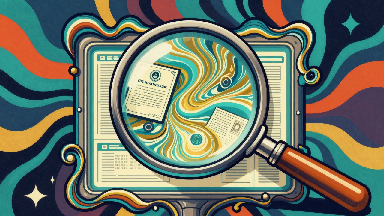 Стилизованное изображение лупы, проверяющей документы на государственном портале