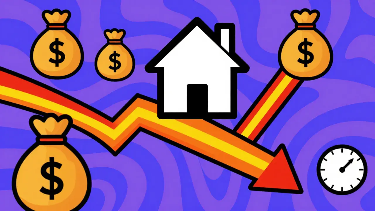Графический дом со стрелкой вниз, символизирующий быструю продажу